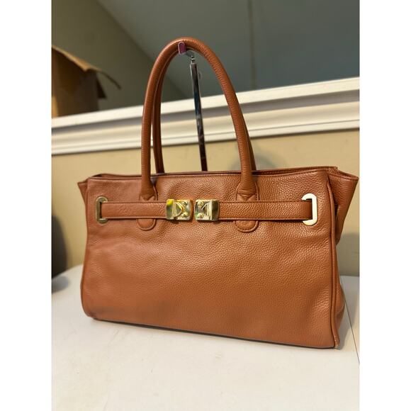 Onna Erhlich Bag Tan Cowhide Pebbled Leather Maya Satchel Tote Handbag - Picture 3 of 13